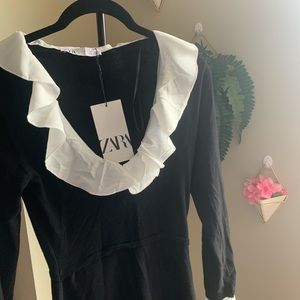 NWT Zara Black Dress White Collar Wednesday Addams